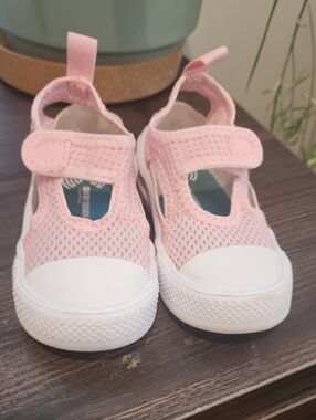 Girls' Pink Mesh Hook-and-Loop Mary Jane Sneakers